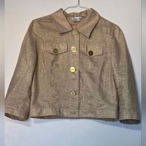 Bianca Nygard Vintage Gold Metallic Linen Cropped 3/4 Sleeve Top/ Jacket